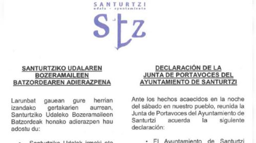 El Ayuntamiento de Santurtzi condena de forma rotunda y sin paliativos las actitudes incívicas e injustificables