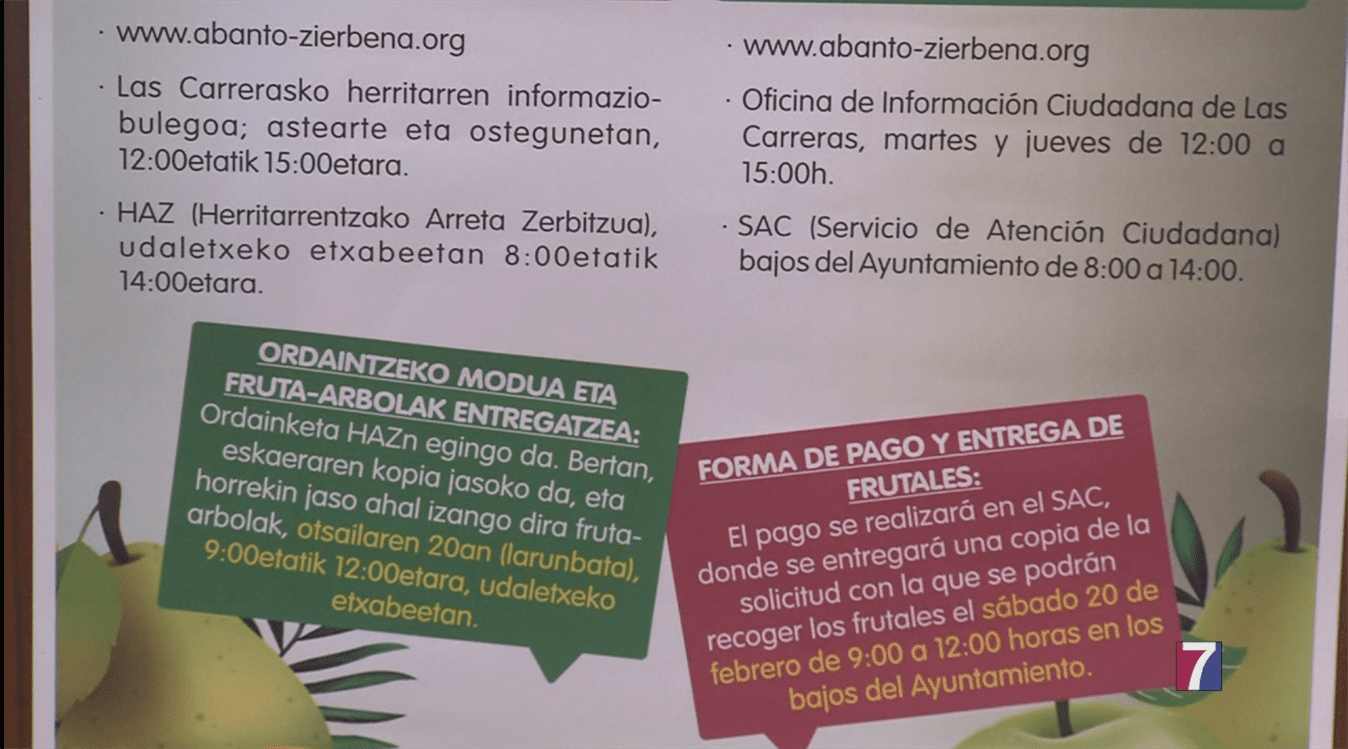 El reparto de árboles frutales en abanto se realizará el sábado 20 de febrero