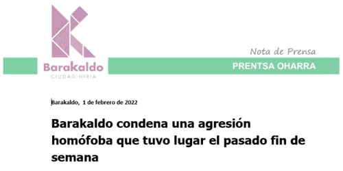 Una pareja denuncia una agresión homófoba en Barakaldo