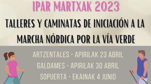 La marcha nórdica vuelve a la vía verde de los Montes de Hierro
