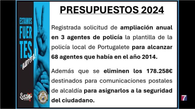 Un sindicato policial reclama más efectivos para la policía municipal de Portugalete